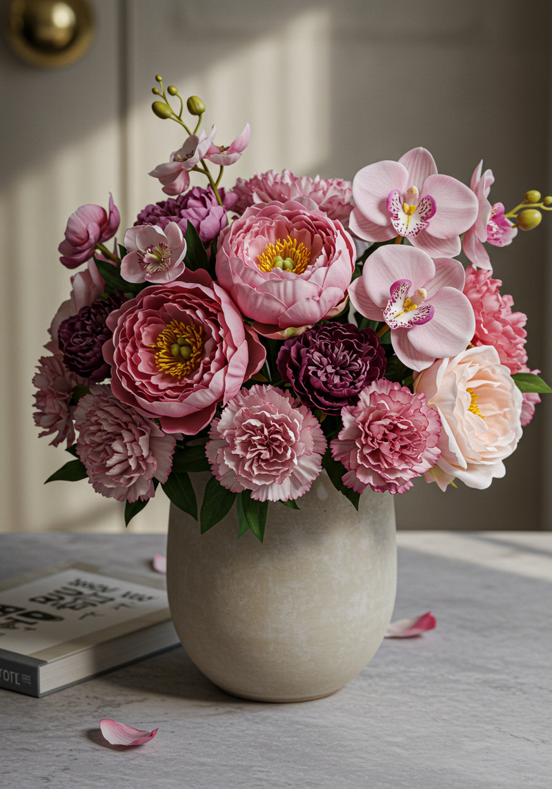 fresh peonies, orchids, carnations, and garden roses