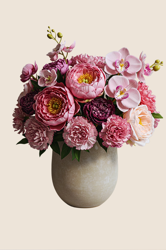 fresh peonies, orchids, carnations, and garden roses