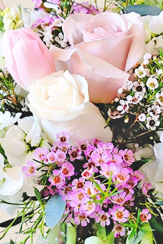 designer's choice pink pastel flower arrangement