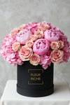 peonies, baby pink roses, and cotton candy pink hydrangeas
